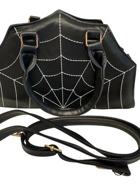 NWOT Halloween Black Spiderweb Stitch Dome Satchel Crossbody Bag
